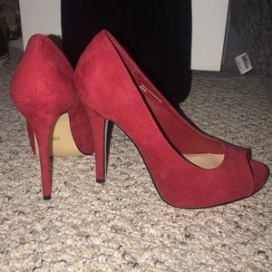 Red peep toe heels